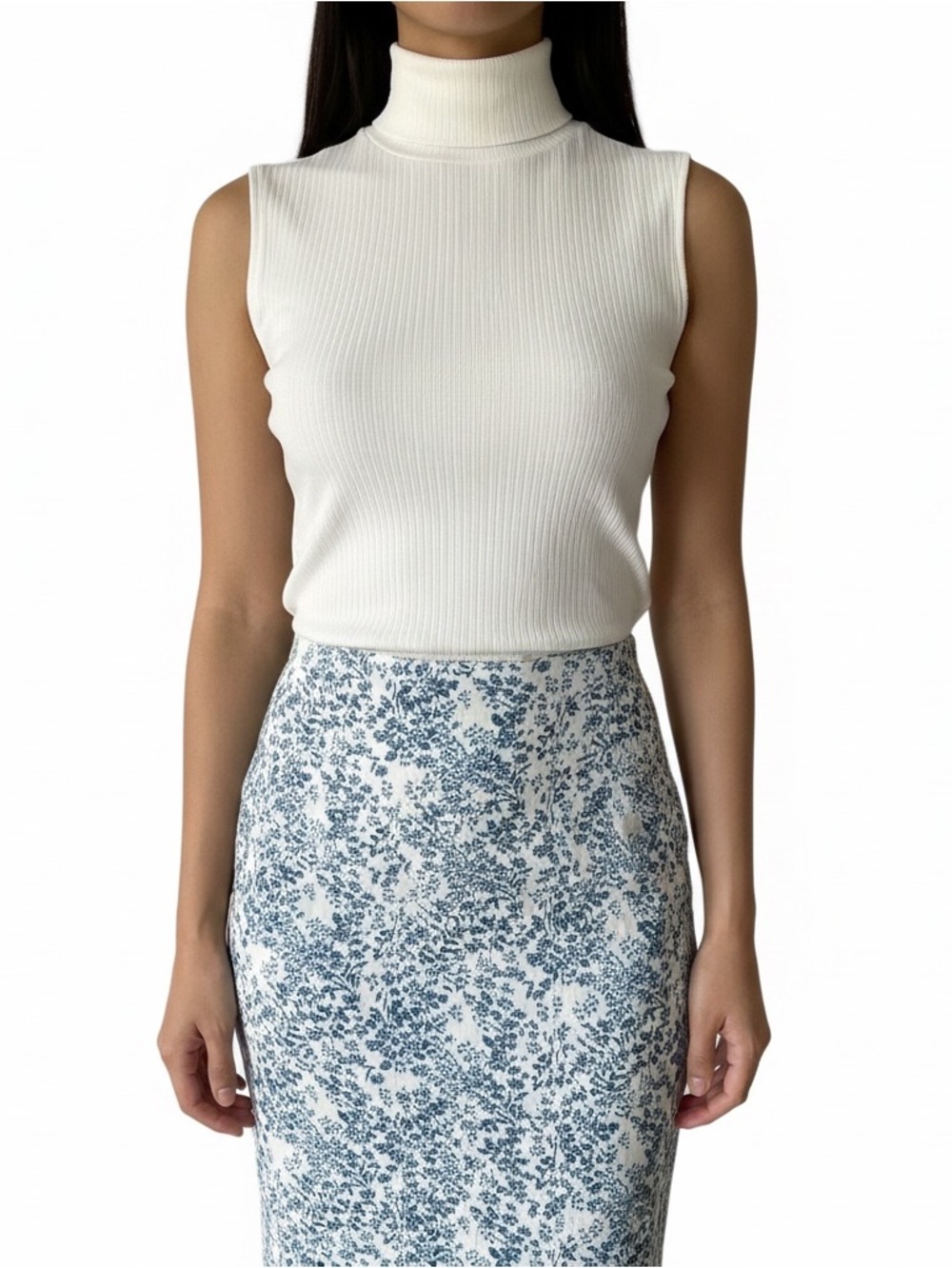 Rachel Zoe sleeveless mock neck ribbed top.